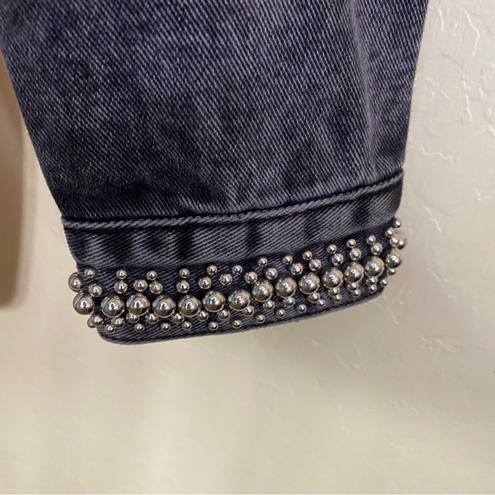 Forever 21 Premium Black Distressed Denim Studded Jacket Size S - Picture 3 of 16